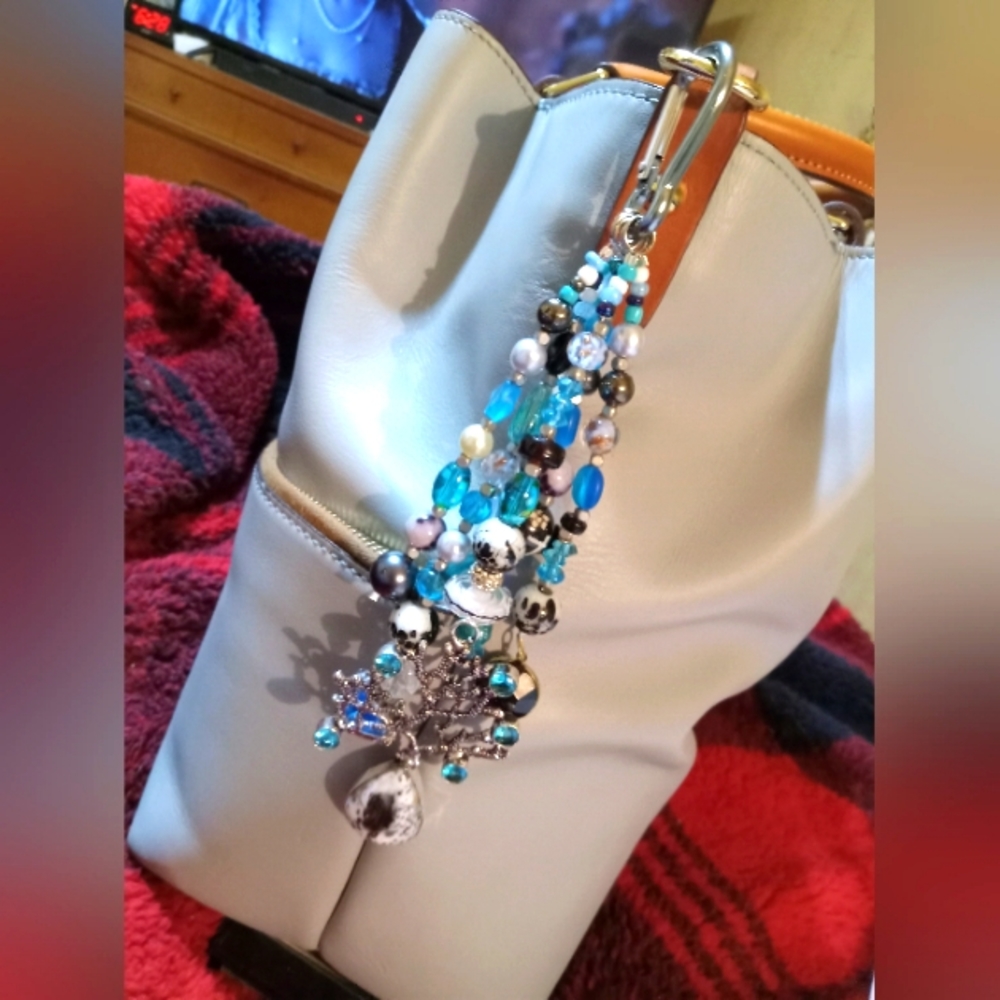 Hand crafted beaded tree of life purse charm